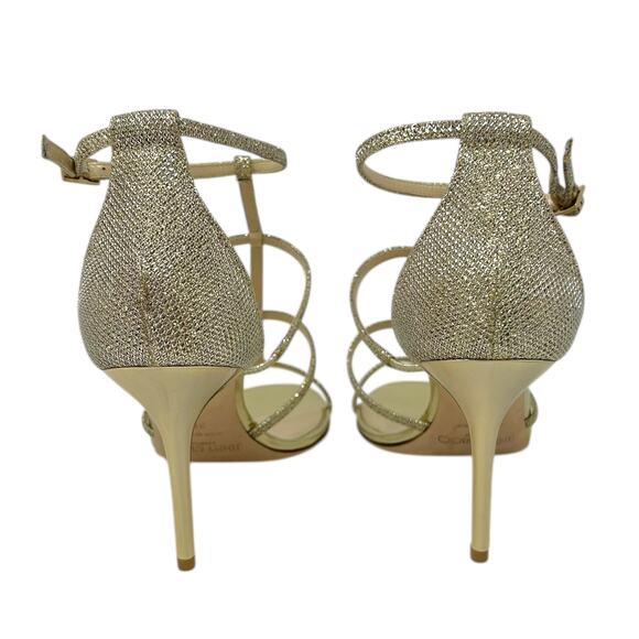 Jimmy Choo Dory Glitter Heel Open Toe Ankle Strap Sandal Gold 38 - Picture 6 of 8